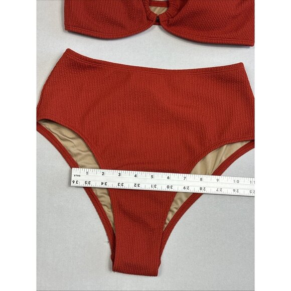 Women's S Two-Piece High Waist Bikini Swimsuit Textured Pumpkin Rust NWT - Picture 6 of 16
